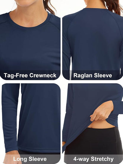 MAGCOMSEN Women's 2 Pack Long Sleeve Shirts UPF 50+ Sun Protection Quick Dry Swim Shirt for Rash