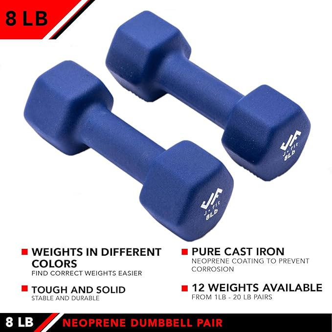 JFIT Dumbbell Pairs or Sets – Neoprene & Vinyl Coated Hand Weights for Home Gym, Strength Training