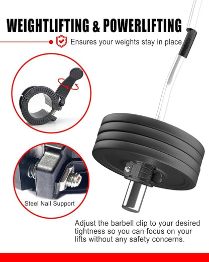 Olympic Barbell Clamps 2 inch Adjustable Barbell Clips Quick Release Pair of Locking Weight Clips