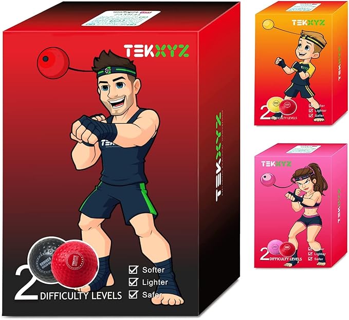 TEKXYZ Boxing Reflex Ball, 2 Difficulty Levels Boxing Ball with Headband, Perfect for Reaction