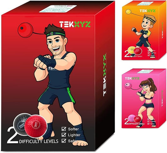 TEKXYZ Boxing Reflex Ball, 2 Difficulty Levels Boxing Ball with Headband, Perfect for Reaction