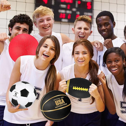 Lenwen 4 Pcs Sports Balls Set, Include Official Size Basketball Soccer Football Playground Ball
