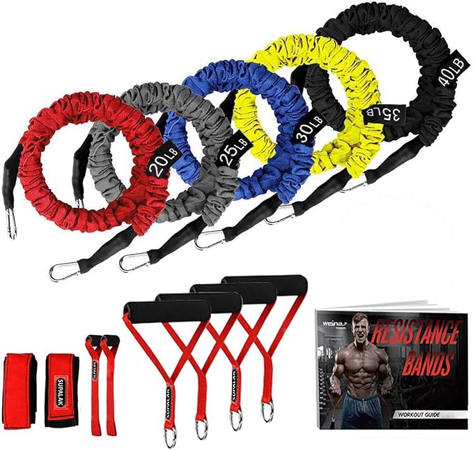 Resistance Bands, 15 Pieces Exercise Elastic Bands Set, 20lbs to 40lbs Resistance Tubes with Heavy