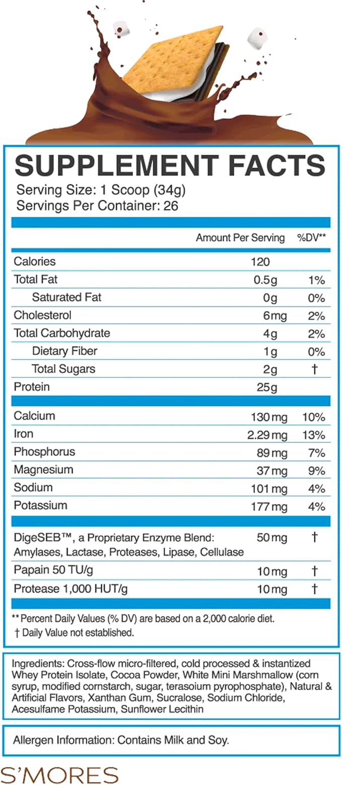 eFlow Nutrition 100% Whey Protein Isolate - Gluten & Lactose-Free Digestive Enzymes Added, Low