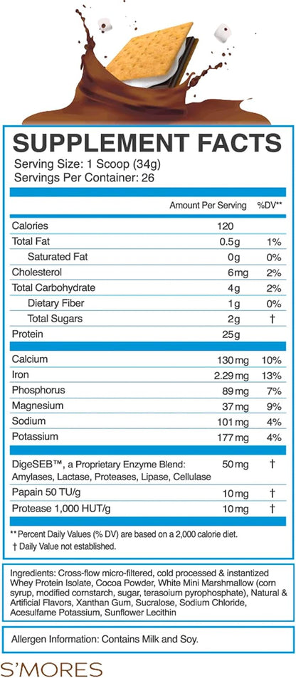 eFlow Nutrition 100% Whey Protein Isolate - Gluten & Lactose-Free Digestive Enzymes Added, Low