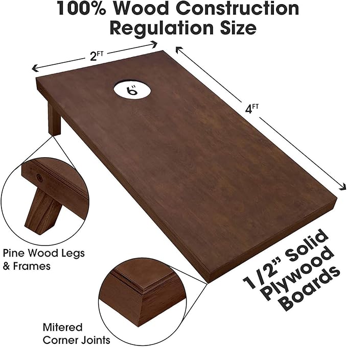 GoSports 4'x2' Regulation Size Wooden Cornhole Boards Set with Dark Brown Varnish | Includes