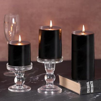 KONNI Black Pillar Candles Set of 3, 3"x 4" Unscented Pillar Candles Bulk, 39 Hours Long Burning