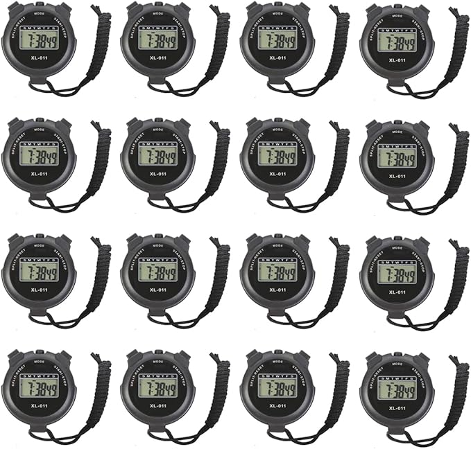 16-Pack Multi-Function Electronic Digital Sport Stopwatch Timer, Large Display with Date Time and