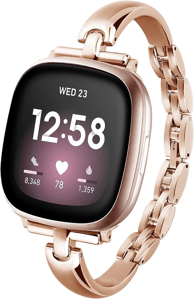 Silm Metal Band Compatible with Fitbit Versa 4/Fitbit Sense 2 Band Cute Women, Bling Jewelry Strap