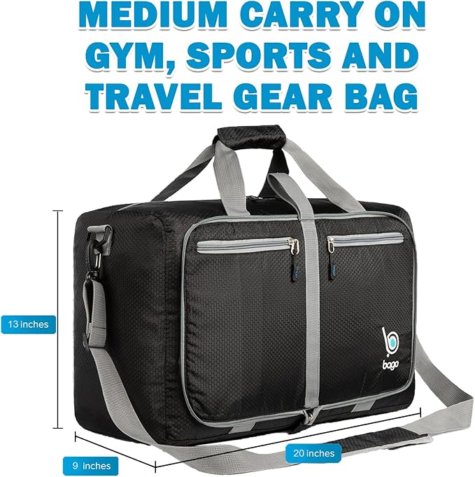 Bago Foldable Duffel Bags for Traveling Women & Men - 40L Sports Packable Duffle Bag for Travel