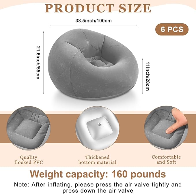 Realspring 6 Pcs Bean Bag Chairs for Adults Inflatable Chairs with Electric Air Pump,Blow up Couch