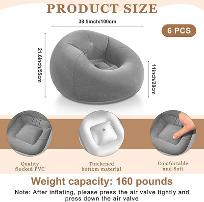 Realspring 6 Pcs Bean Bag Chairs for Adults Inflatable Chairs with Electric Air Pump,Blow up Couch