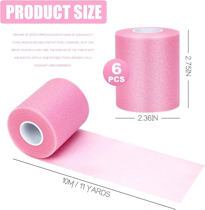 Pre wrap Pink,Prewrap Athletic Tape,6 Roll Pre wrap Headbands for Hair Soccer,Foam Underwrap Sports