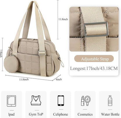 CAMTOP Mini Gym Bag for Women, Small Gym Tote Bag Puffy Quilted Sports Duffel Bag with Wet