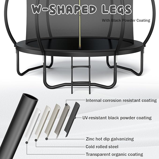 Trampoline 12FT 14FT 15FT 16FT for Kids/Adults - Outdoor Recreational with Enclosure Net Curved