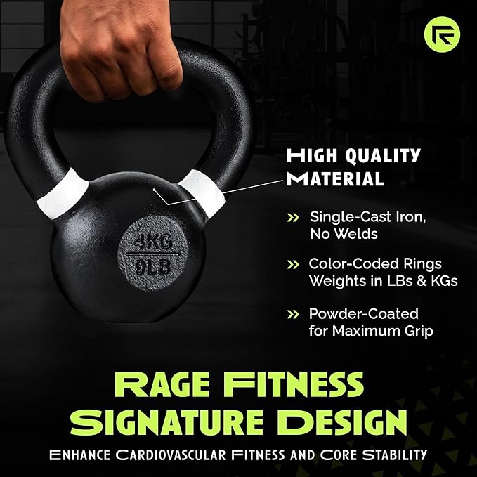 Single Cast Iron Kettlebell | Powder Coated - Wide Handle Weights for Core & Glute Workouts;