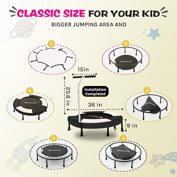 SkyBound 36 Inch Indoor Trampoline for Kids - Kids Trampoline Indoor with Handle - Toddler