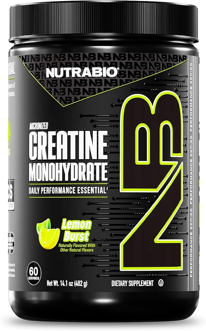 NutraBio Pure Micronized Creatine Monohydrate Powder Supplement, Lemon Burst, (300 g) - Supports