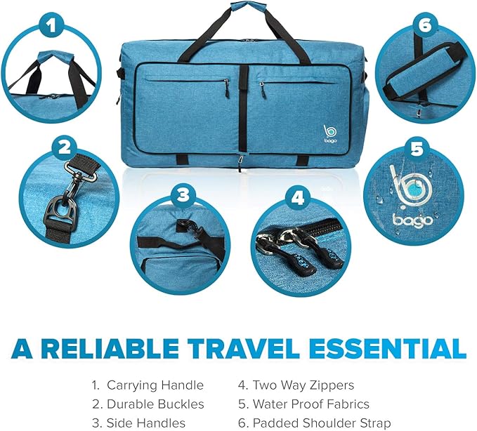 Bago Large Foldable Duffel Bags for Traveling Women & Men - 100L Packable Duffle Bag for Travel