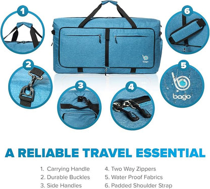 Bago Large Foldable Duffel Bags for Traveling Women & Men - 100L Packable Duffle Bag for Travel