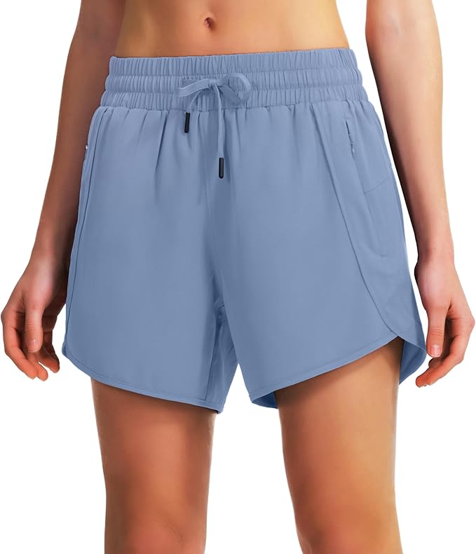 Ksmien Women's 5" Athletic Running Shorts Quick Dry Lightweight Workout Gym Shorts with Zipper