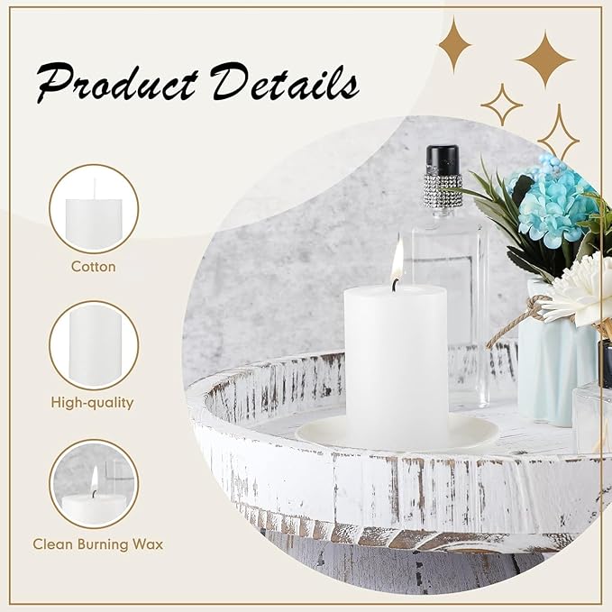 Nuogo 12 pcs Ivory Pillar Candles Dripless Unscented Candles Paraffin Wax Tall Tapers for Wedding