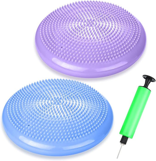 2 Pcs Wiggle Seat Inflated Wobble Cushion Flexible Balance Disc with Air Pump for Core Stability