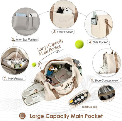 FIORETTO Womens Gym Tote Duffle Bag with Toiletry Bag, Sports Duffel Overnight Hospital Workout
