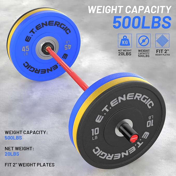 4ft Olympic Barbell 20KG Bar Load 500lbs Capacity Available Men's Barbell with Hard Chrome Sleeves