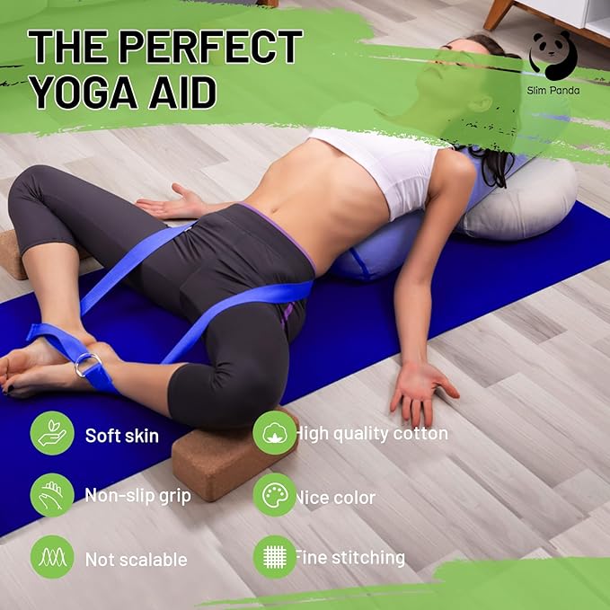 Slim Panda Yoga Strap for Stretching,Cotton Yoga Strap with Adjustable D-Ring Buckle,Non-Elastic