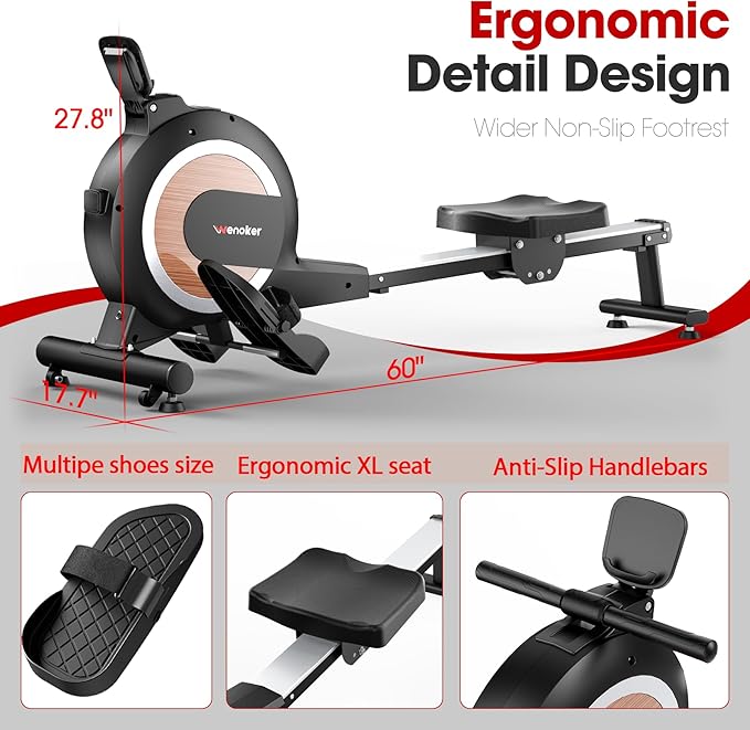 Rowing Machine, Magnetic Rowing Machine for Home, Upgraded 32-Levels Quiet Resistance with Smart