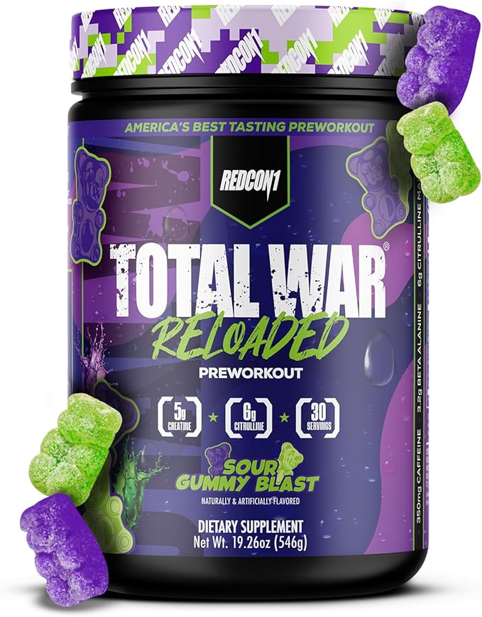 REDCON1 Total War Reloaded Pre Workout, Sour Gummy Bear - Creatine, Beta Alanine + L-Citrulline
