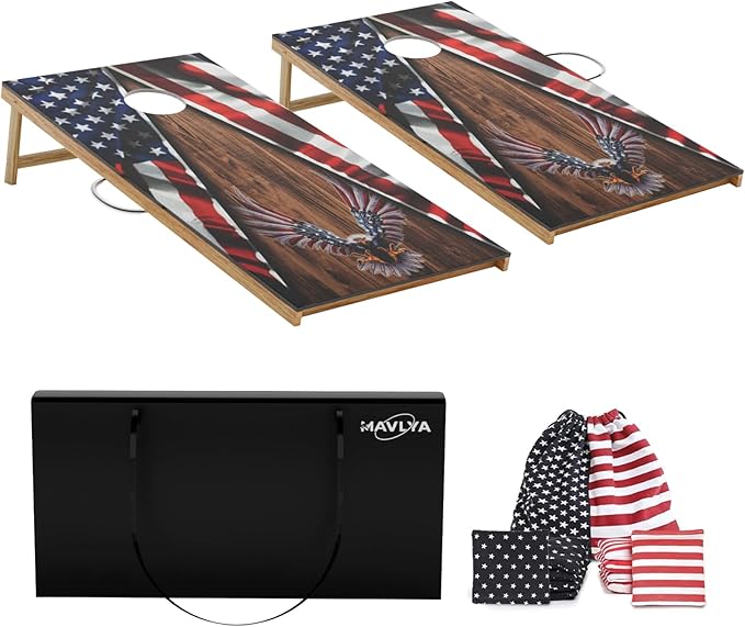 Cornhole Board Set,Corn Hole Games for Adults Outdoor,2X4FT Solid Wood Regulation Cornhole Boards