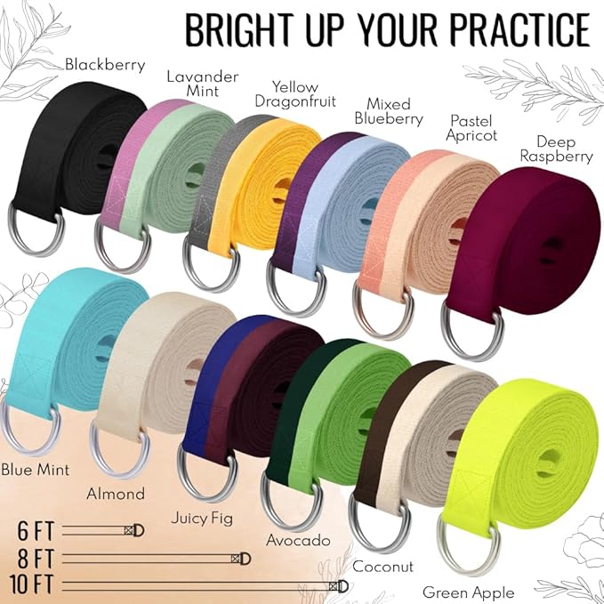 TECEUM Yoga Strap & Mat Strap – 2 IN 1 – Cotton – 6 ft 8 ft 10 ft (30+ colors) – Adjustable