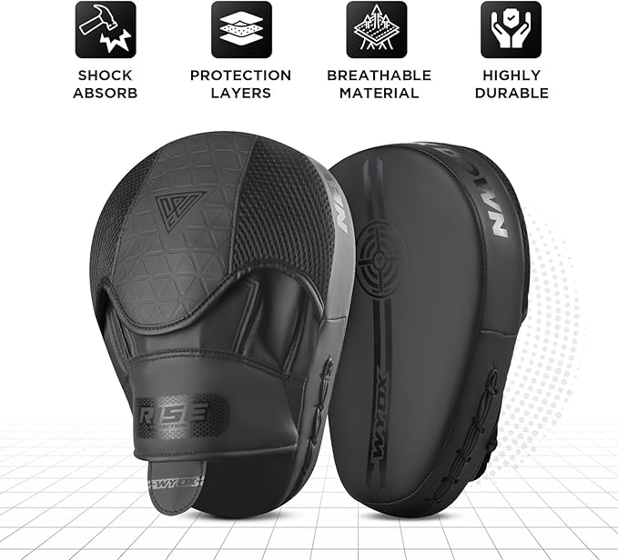 WYOX Curved Focus Mitts for Boxing & MMA | Durable PU Leather Punching Pads with Adjustable Strap |