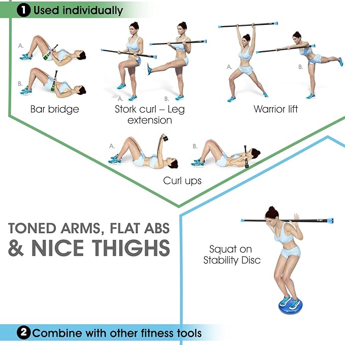 Yes4All Total Body Workout Weighted Bar, Resistance Band Bar, Racks for Strength Training, Exercise