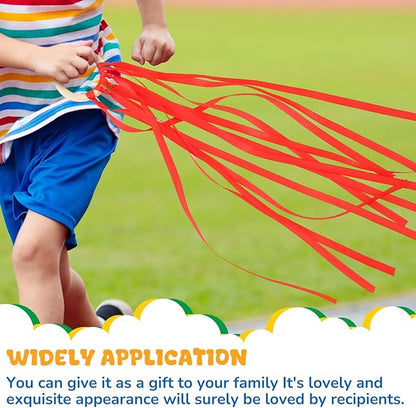 Deekin 12 Pcs Rainbow Ribbon Wooden Waldorf Toys Creative Waldorf Hand Kite Set Streamers with Wood