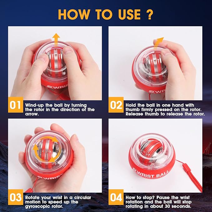 Wrist Trainer Ball Auto-Start Gyroscopic Forearm Exerciser Gyro Ball for Strengthen Arms, Fingers
