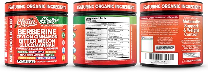 Clean Nutra Berberine and Ceylon Cinnamon Supplement Bitter Melon Glucomannan Gymnema Sylvestre