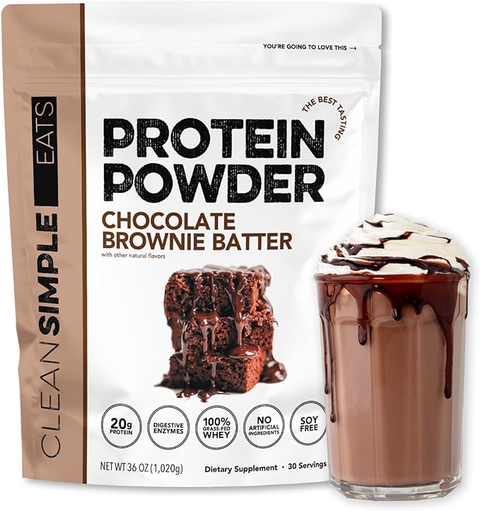 Clean Simple Eats Whey Protein Powder, Chocolate Brownie Batter Flavor Naturally Sweetened, 100%