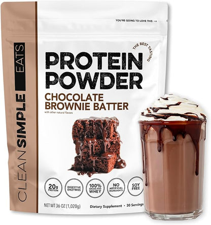 Clean Simple Eats Whey Protein Powder, Chocolate Brownie Batter Flavor Naturally Sweetened, 100%