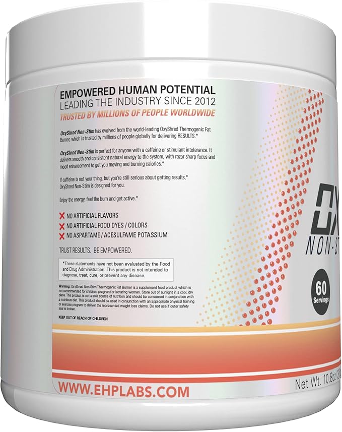 EHP Labs OxyShred Non Stimulant Pre Workout Powder - Stim Free Pre Workout, Caffeine Free