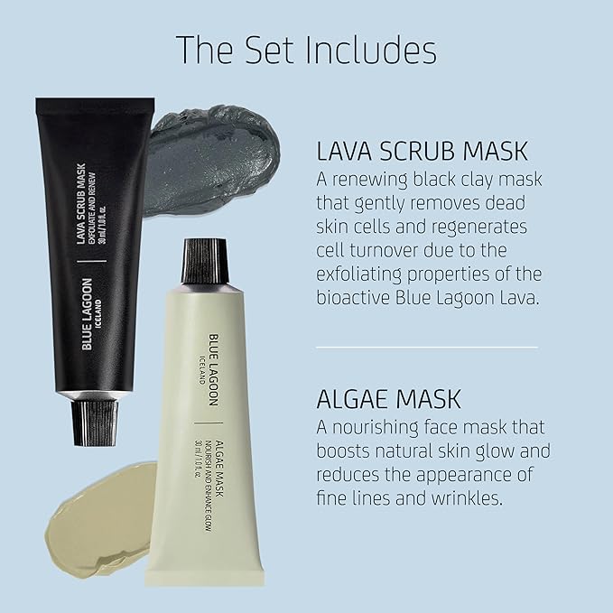 Blue Lagoon Signature Masks Travel Set, Includes Facial Mask Targeting Hydration, Calmness