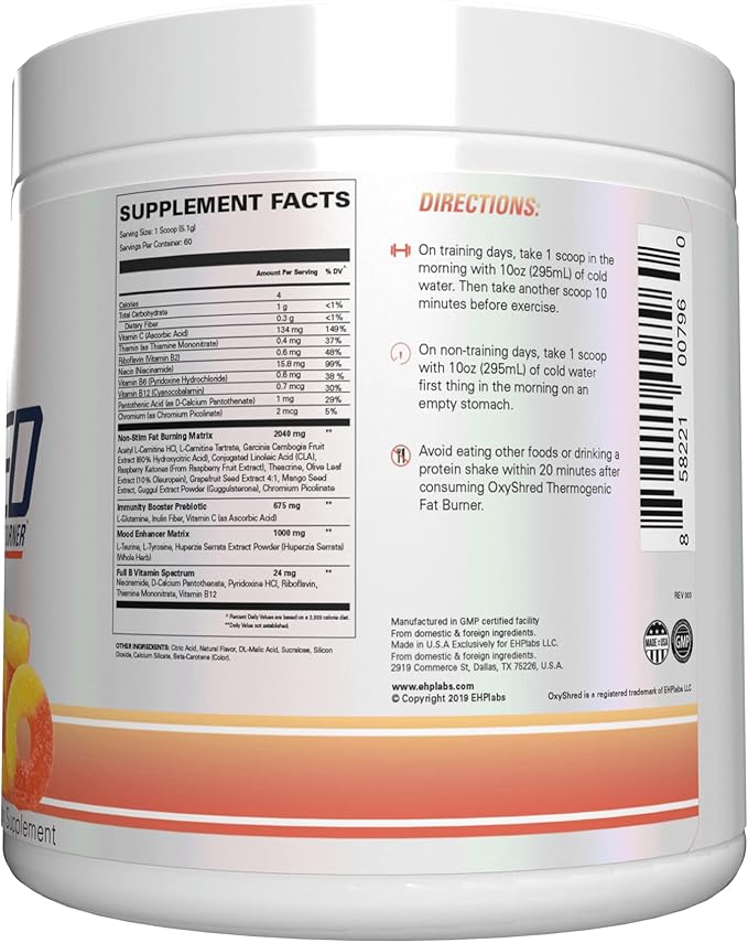 EHP Labs OxyShred Non Stimulant Pre Workout Powder - Stim Free Pre Workout, Caffeine Free