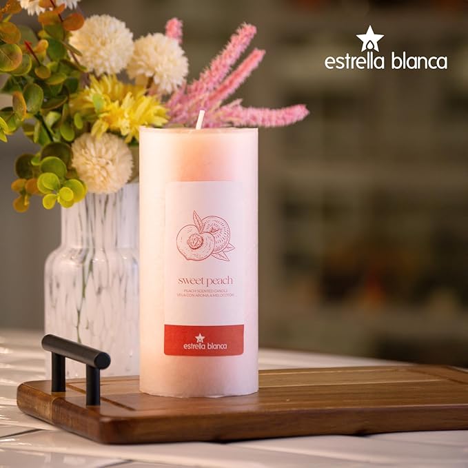Peach Scented Light Orange Pillar Candles, 3x6 Inch Set of 3, Long Lasting Fall Candles for Home