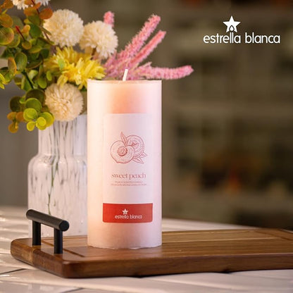 Peach Scented Light Orange Pillar Candles, 3x6 Inch Set of 3, Long Lasting Fall Candles for Home
