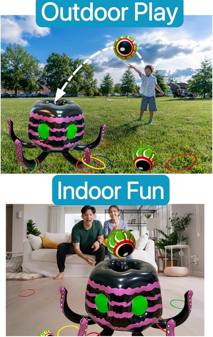 GIFTEXPRESS Sea Creature Octopus Ring Toss Game 4-in-1 – Halloween Candy Bowl, Basketball Hoop