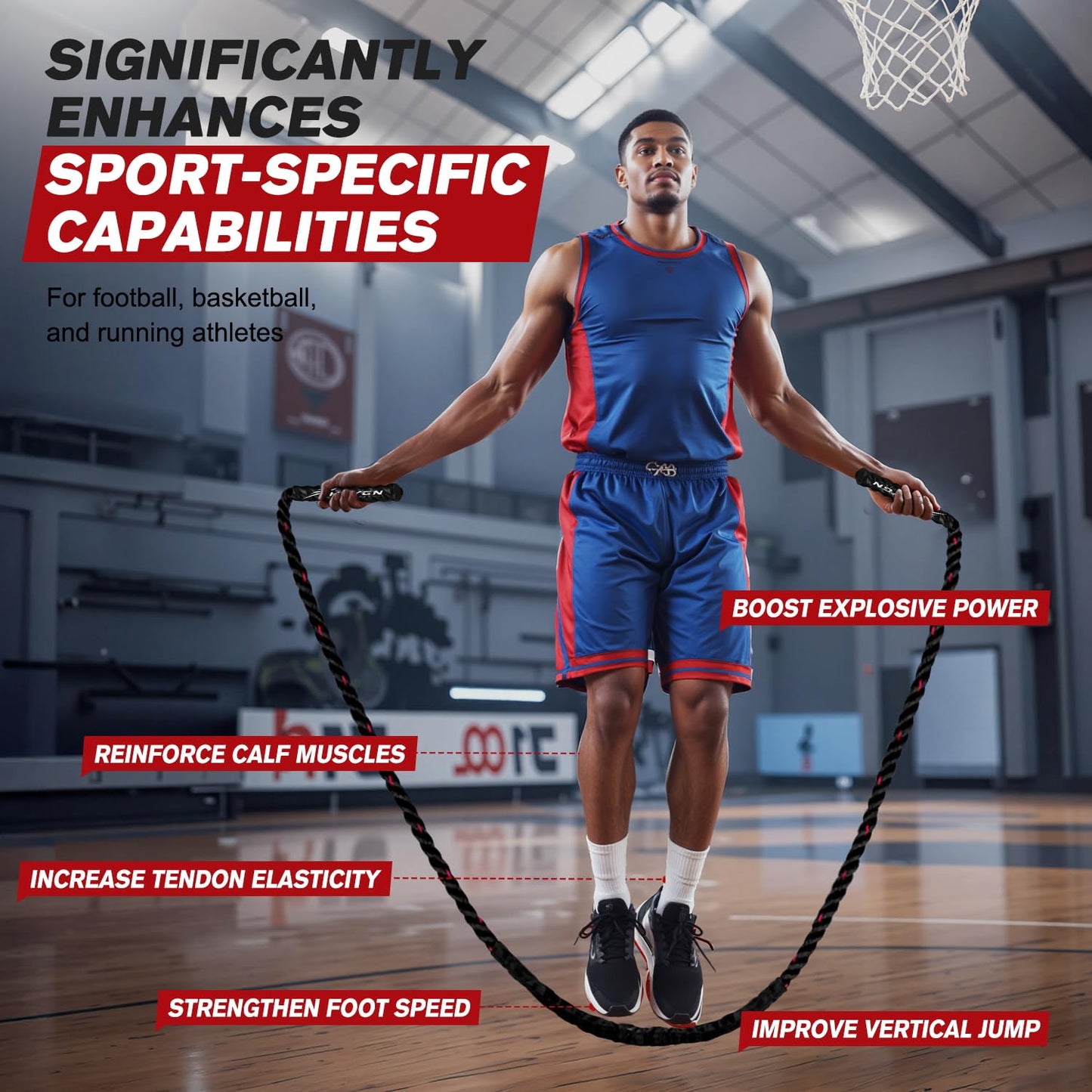 HPYGN Weighted Heavy Skipping/Jump Rope 9.2ft 2.8LB for fitness, Exercise, boxing Gym Training