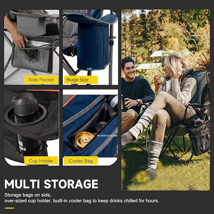 FAIR WIND Oversized Fully Padded Camping Chair with Lumbar Support, Heavy Duty Quad Fold Chair with