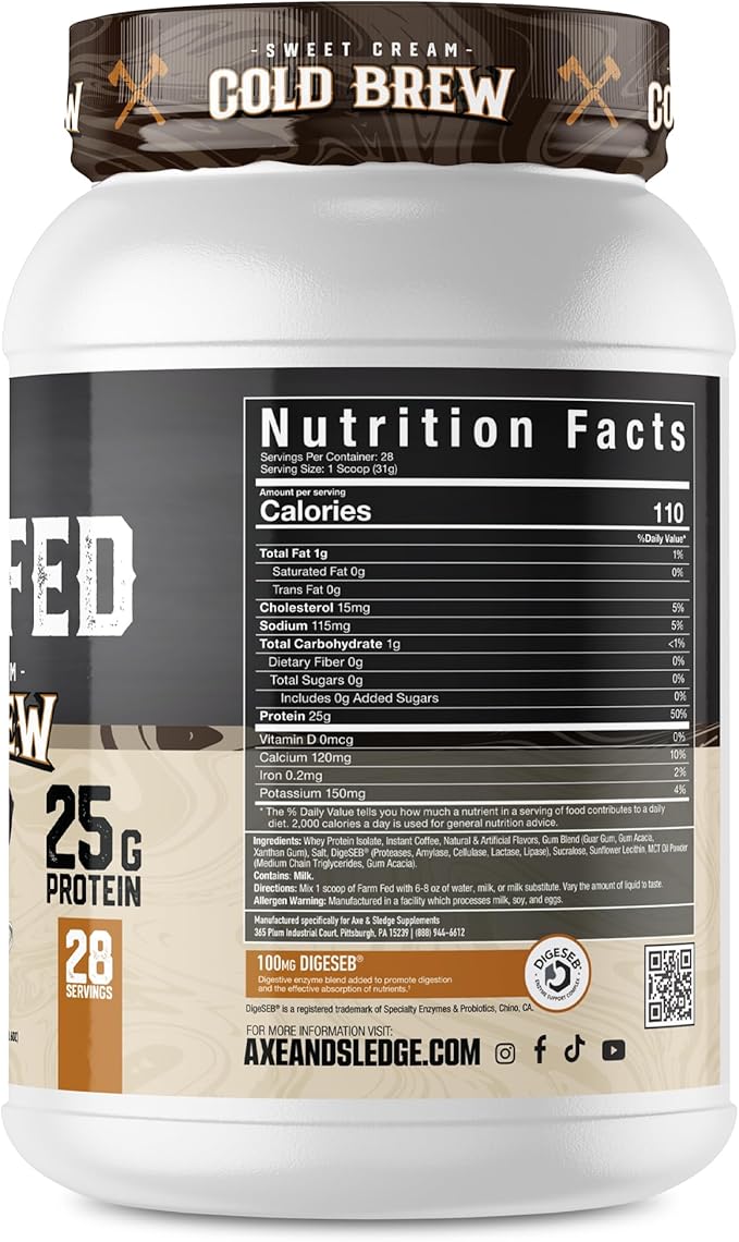 Axe & Sledge Farm Fed 100% Whey Protein Isolate | 25g Protein | Low Carb, Low Sugar, Gluten Free |